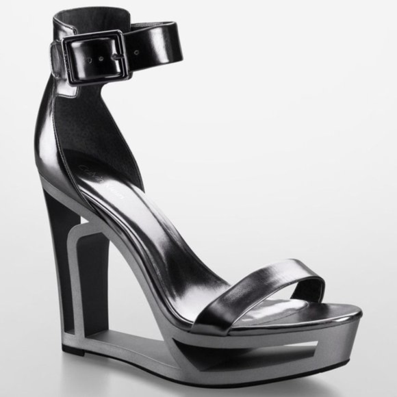 Calvin Klein Shoes - Calvin Klein Silver Cut Out Wedge Platform YASU Heels